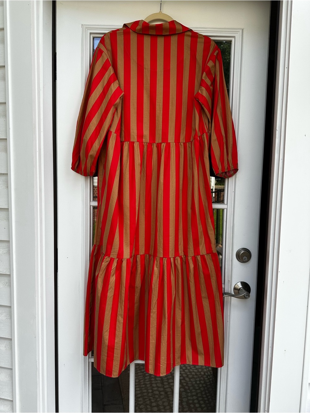 Anthropologie Maeve Bettina Red/Tan Striped Tiered Midi Dress. Size Small - Picture 3 of 4